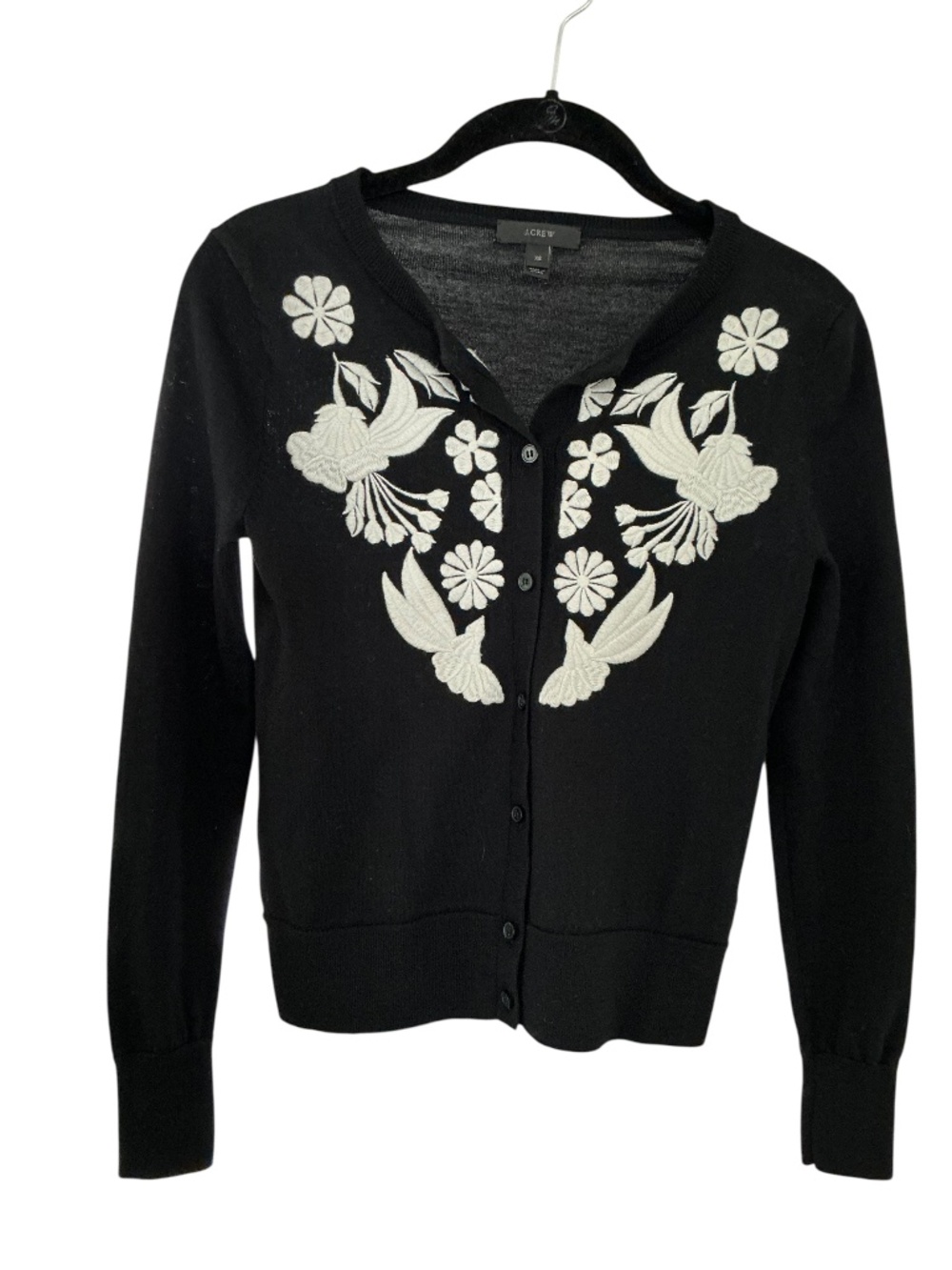 Dainty J.Crew Merino Wool Embroidered Floral Cardigan (XS)